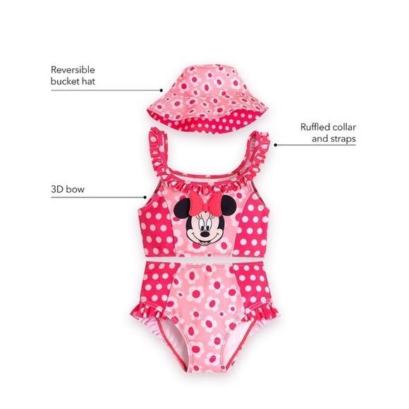 Disney Store Minnie Mouse Pink Swimsuit Girls Bikini Set Sz3 UPF 50+ - Picture 2 of 10